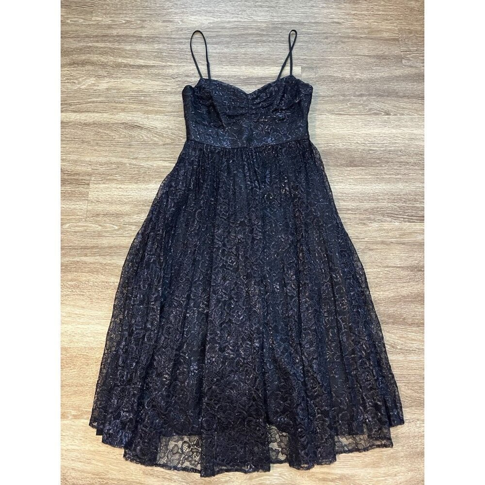 J Crew NWT Pleated Aline Midi Dress in Metallic Lace Black Size 2